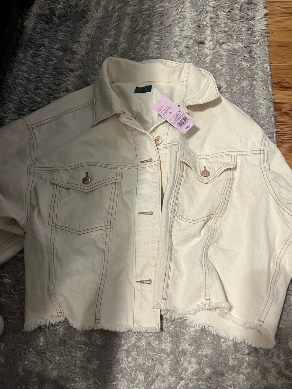 Target Cream Cropped Denim Jacket with Raw Hem